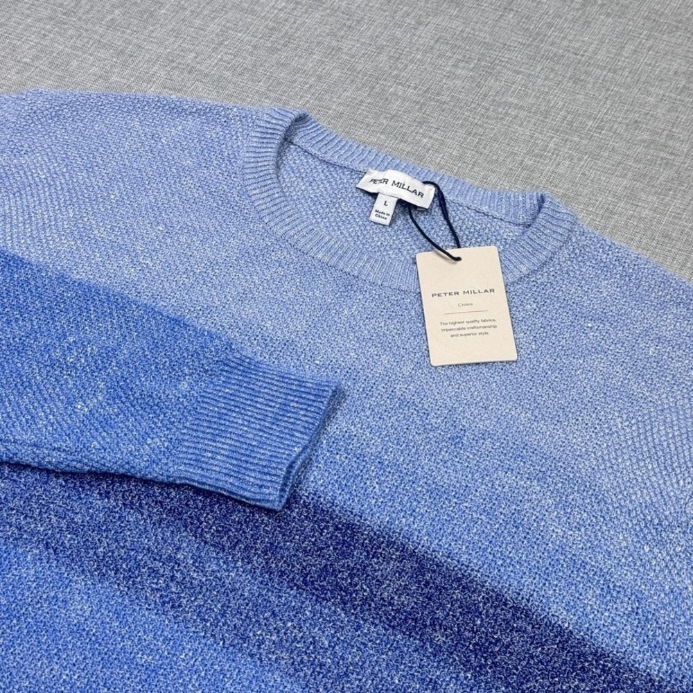 Peter Millar Linen Wool Sanbourne Stripe Crew Jumper Sweater Men's Large Blue‎
